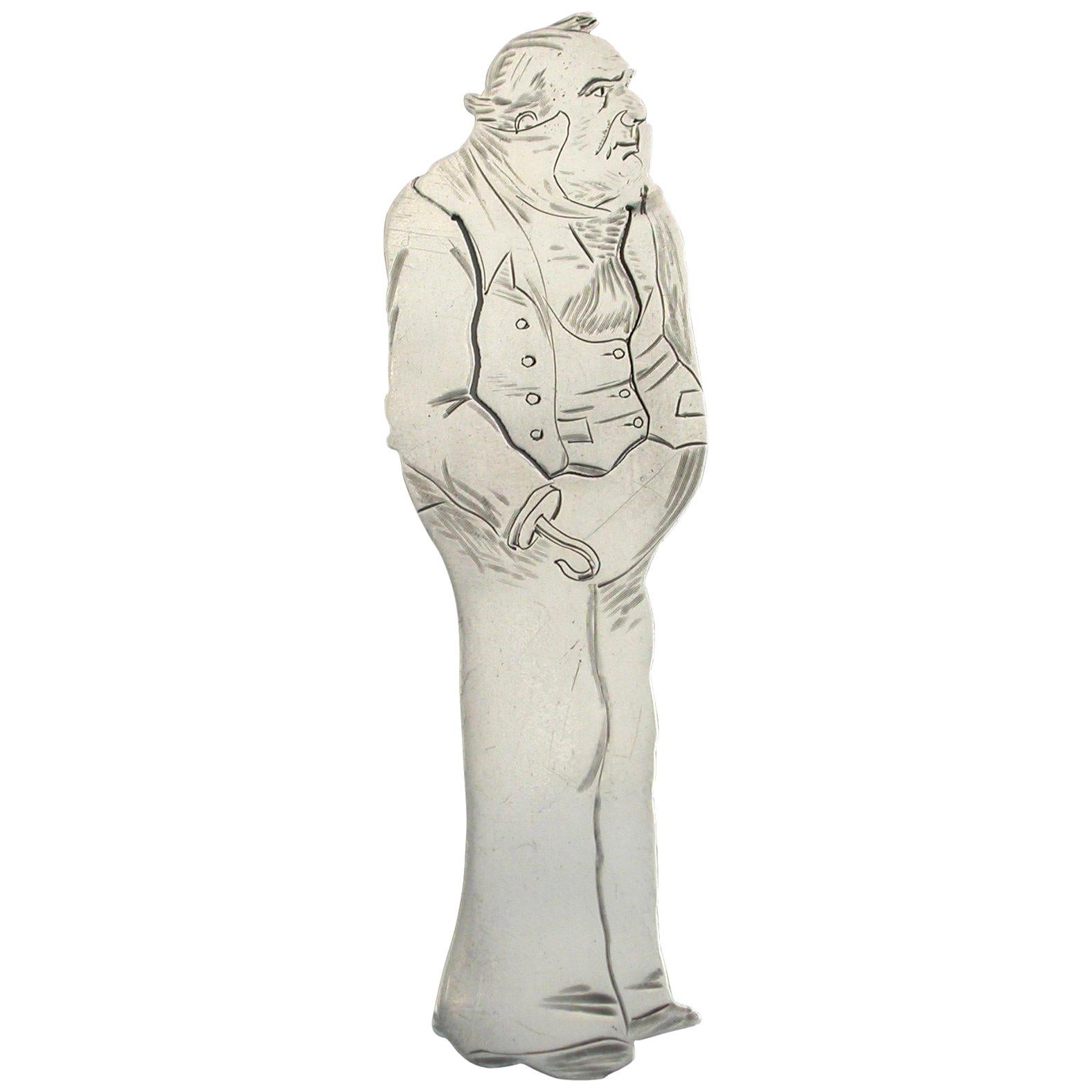 Victorian Novelty Silver Figural Bookmark Charles Dickens 'Captain Cuttle' 1889 For Sale