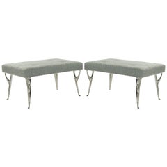 Pair of Italian Benches on Sculptural Nickel-Plated Legs