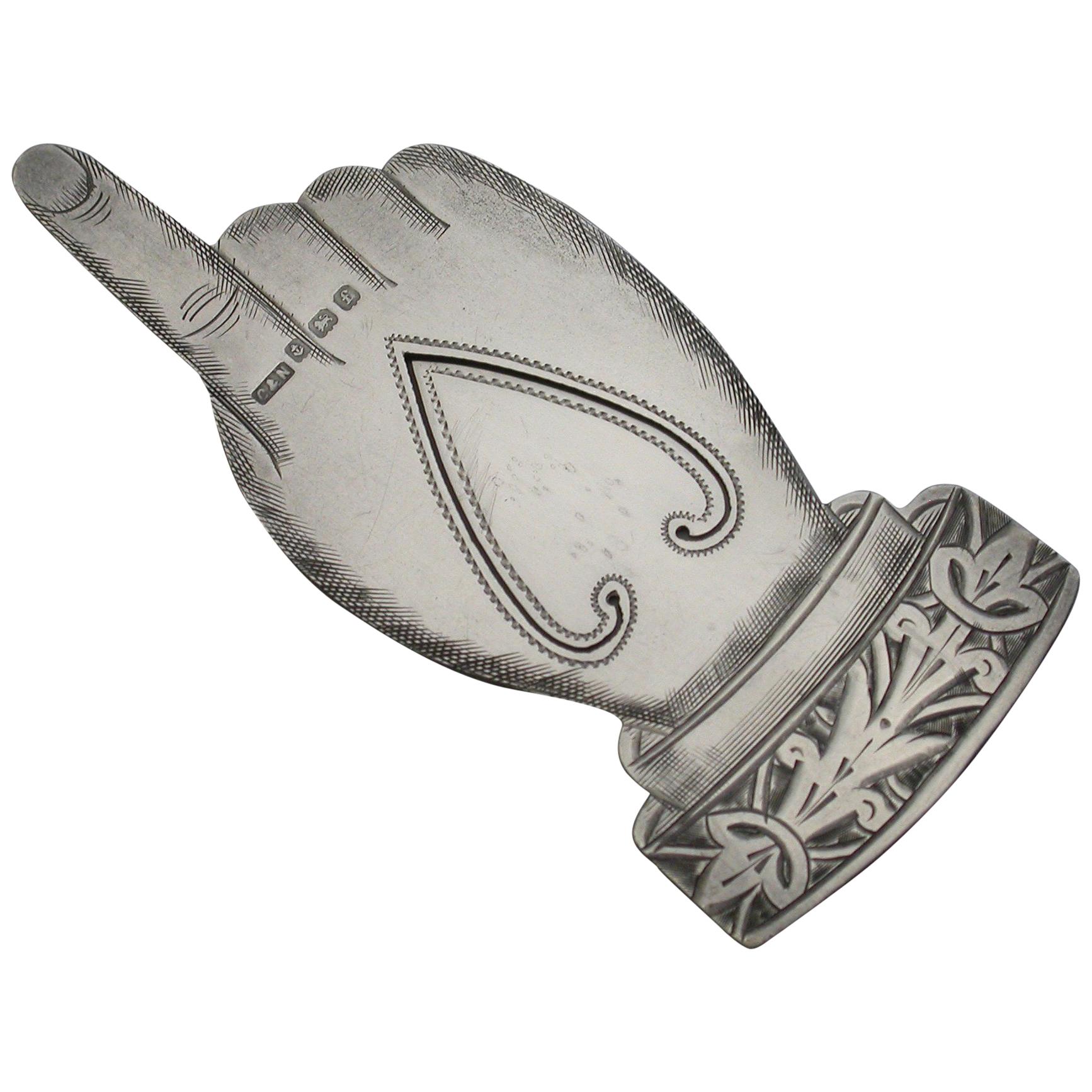 Edwardian Novelty Silver "Pointing Finger" Bookmark by Crisford & Noris, 1905