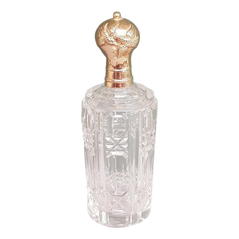 Antique Dutch Glass Perfume Bottle with Gold Cap
