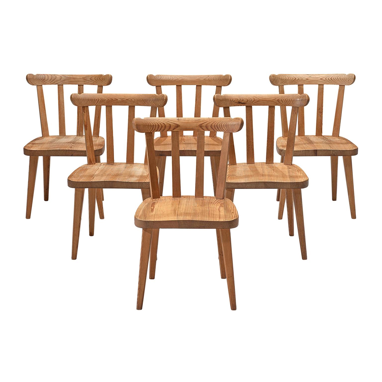 Set of Six Dining Chairs in Pine for Nordiska Kompaniet Sweden