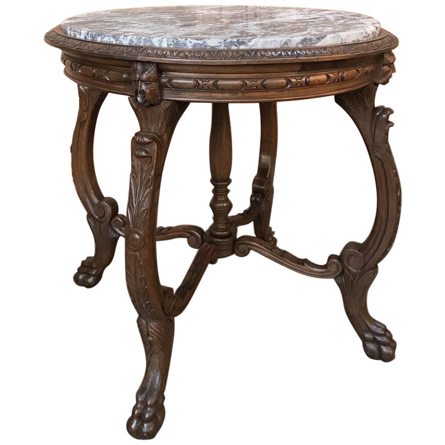 Antique Italian Walnut Marble Top Center Table