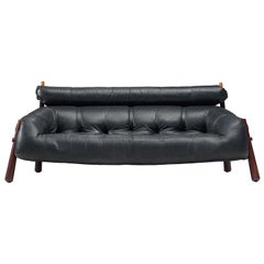 Percival Lafer Sofa in Rosewood and Black Leather