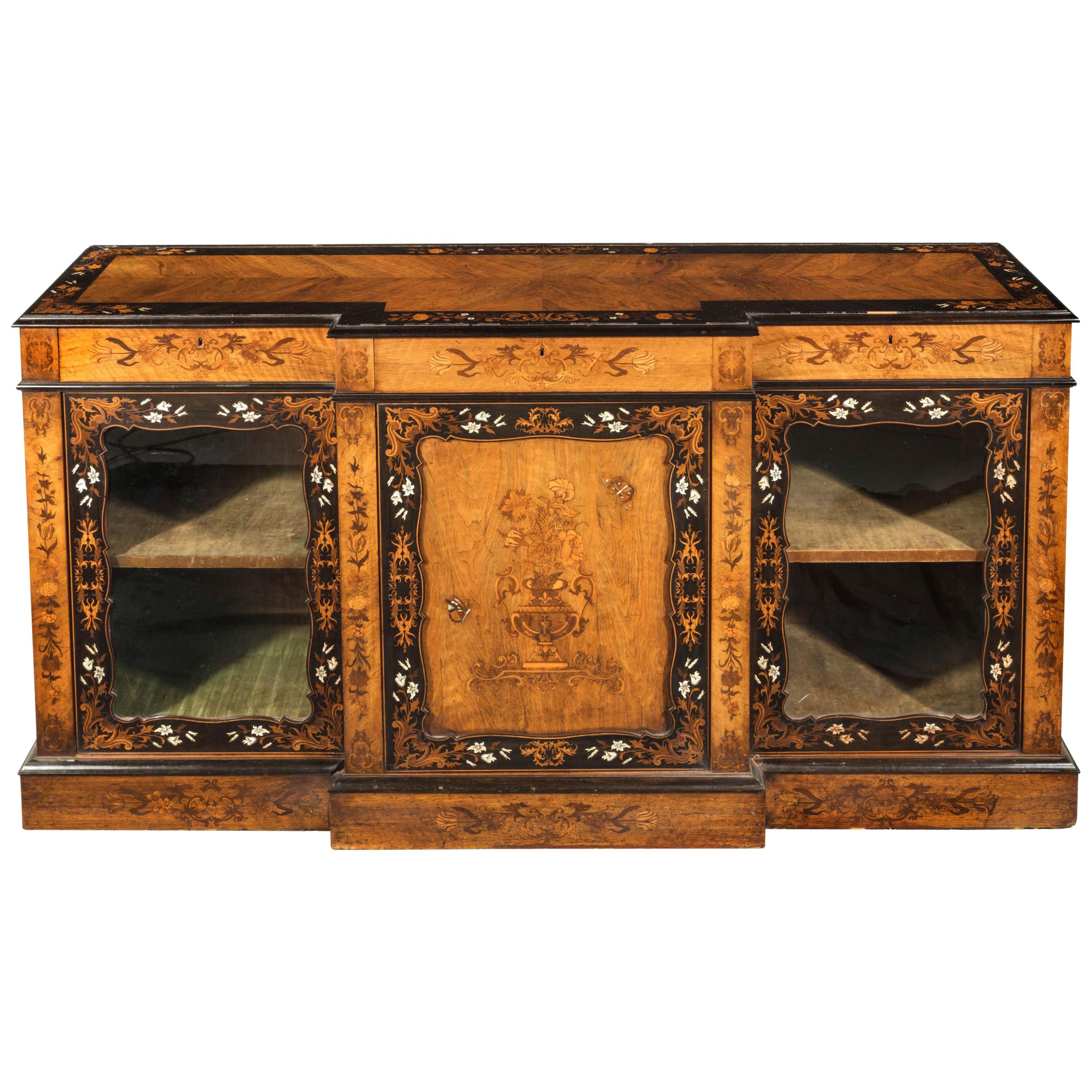 Mid-19th Century Kingwood Breakfront Side Cabinet with Beautiful Marquetry Deco