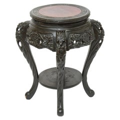 Antique Art Nouveau Style Japanese-Export Carved Wood Side Table or Plant Stand