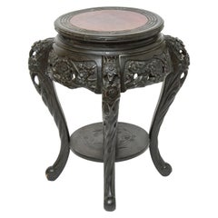 Art Nouveau Style Japanese-Export Carved Wood Side Table or Plant Stand