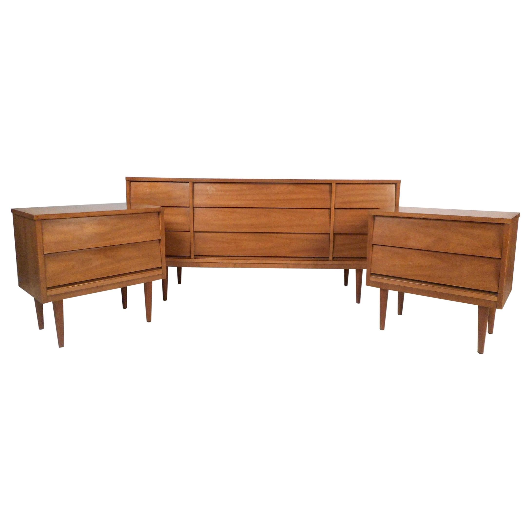 Mid-Century Modern Dresser and Nightstands by Dixie Furniture