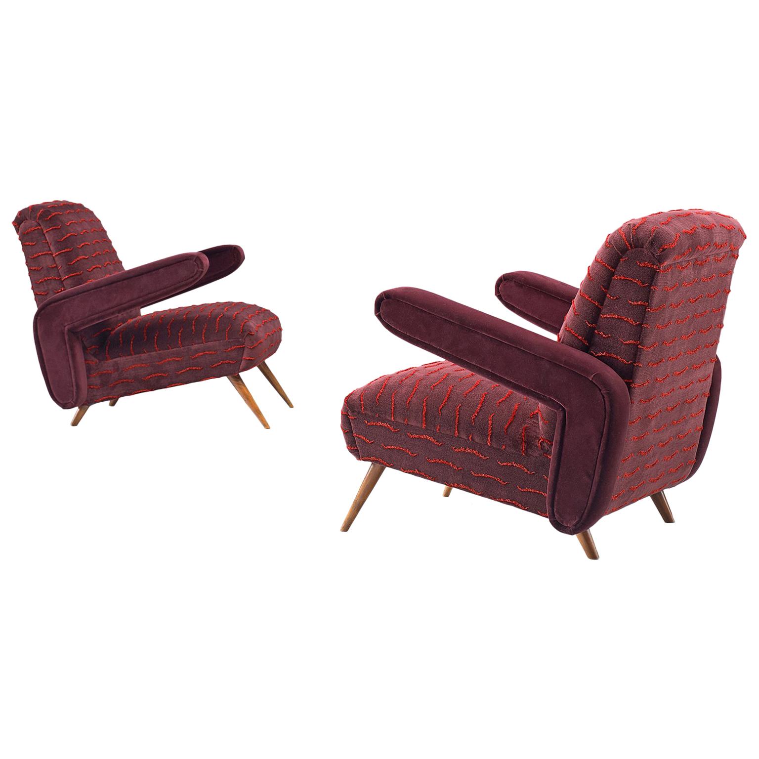 Rare Pair of Brazilian Armchairs Reupholstered in Luxurious Burgundy Velvets