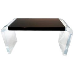 Modern Acrylic Waterfall and Wenge Desk with Zebrawood Interior, in Stock