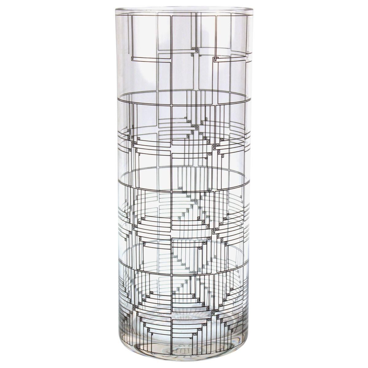 Marcello Morandini for Rosenthal Modern Glass Vase with Graphic Design