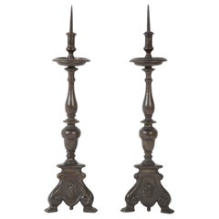 Pair of Italian Baroque Bronze Candlesticks