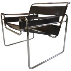 Vintage Wassily B3 Leather and Chrome Chair by  Marcel Breuer for Knoll