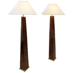 Pair of Brass and Leather Floor Lamps by Karl Springer