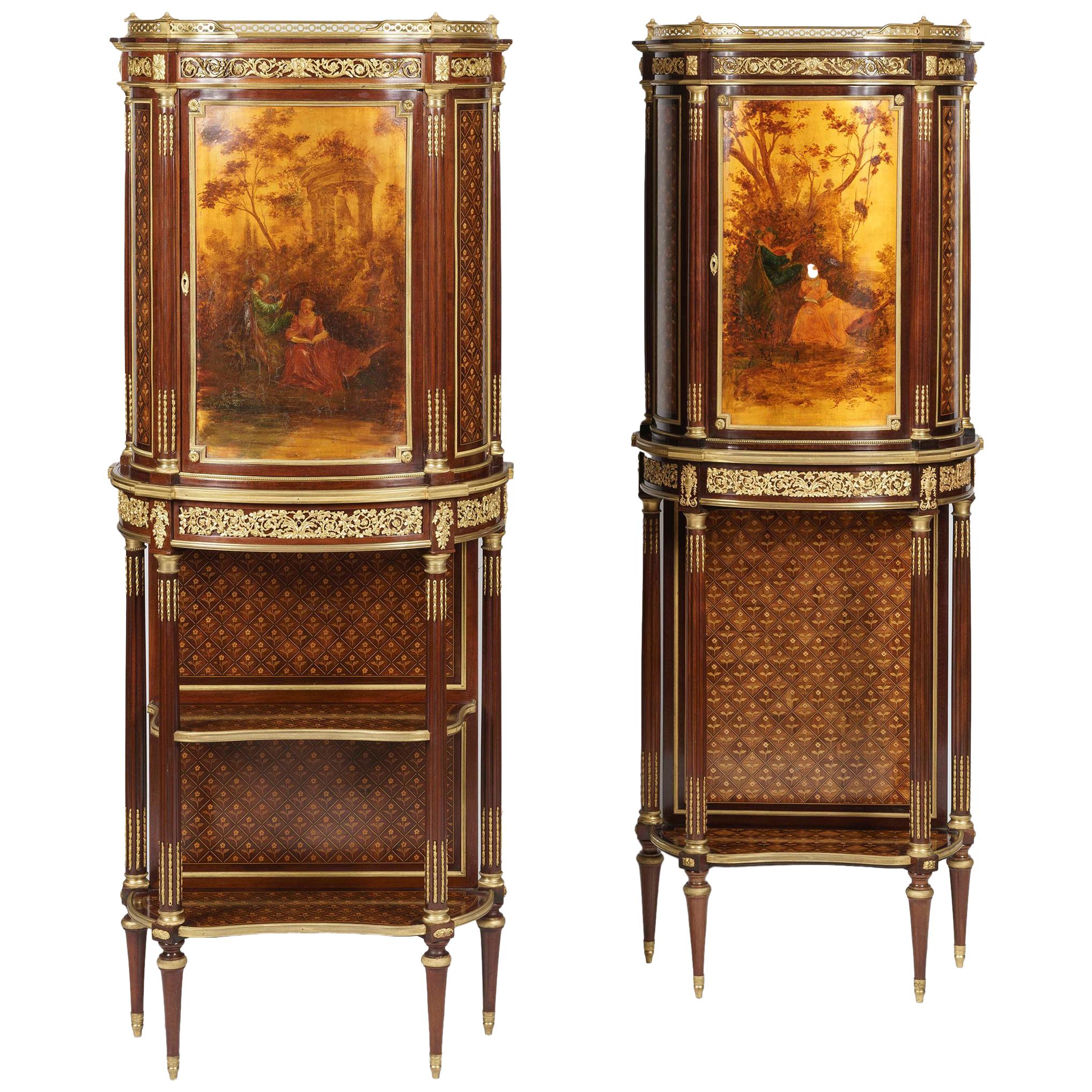 Pair of Napoleon III Side Cabinets with Vernis Martin and Ormolu Decoration