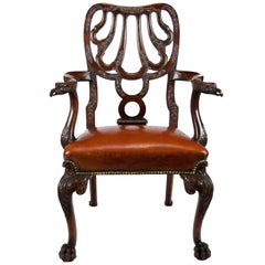 Antique Fine Quality Leather Upholstered Desk Chair After a Design by Giles Grende