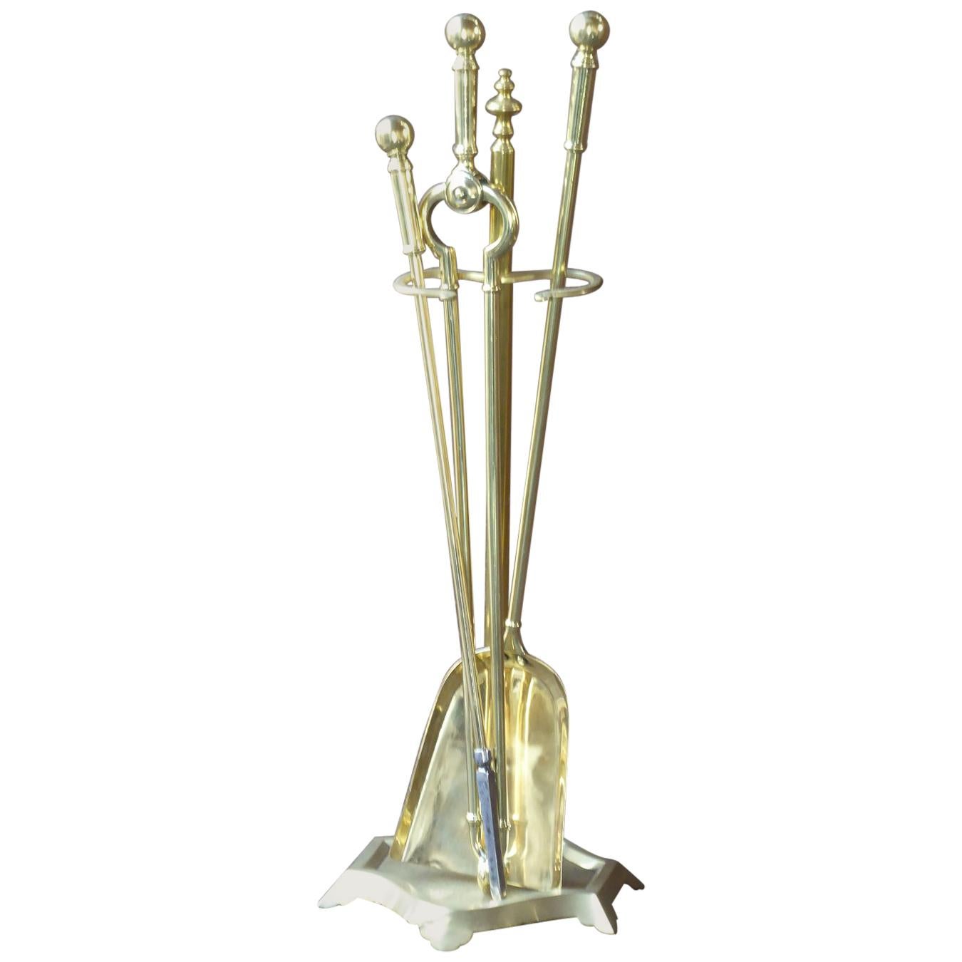English Polished Brass Victorian Companion Set or Fireplace Tool Set