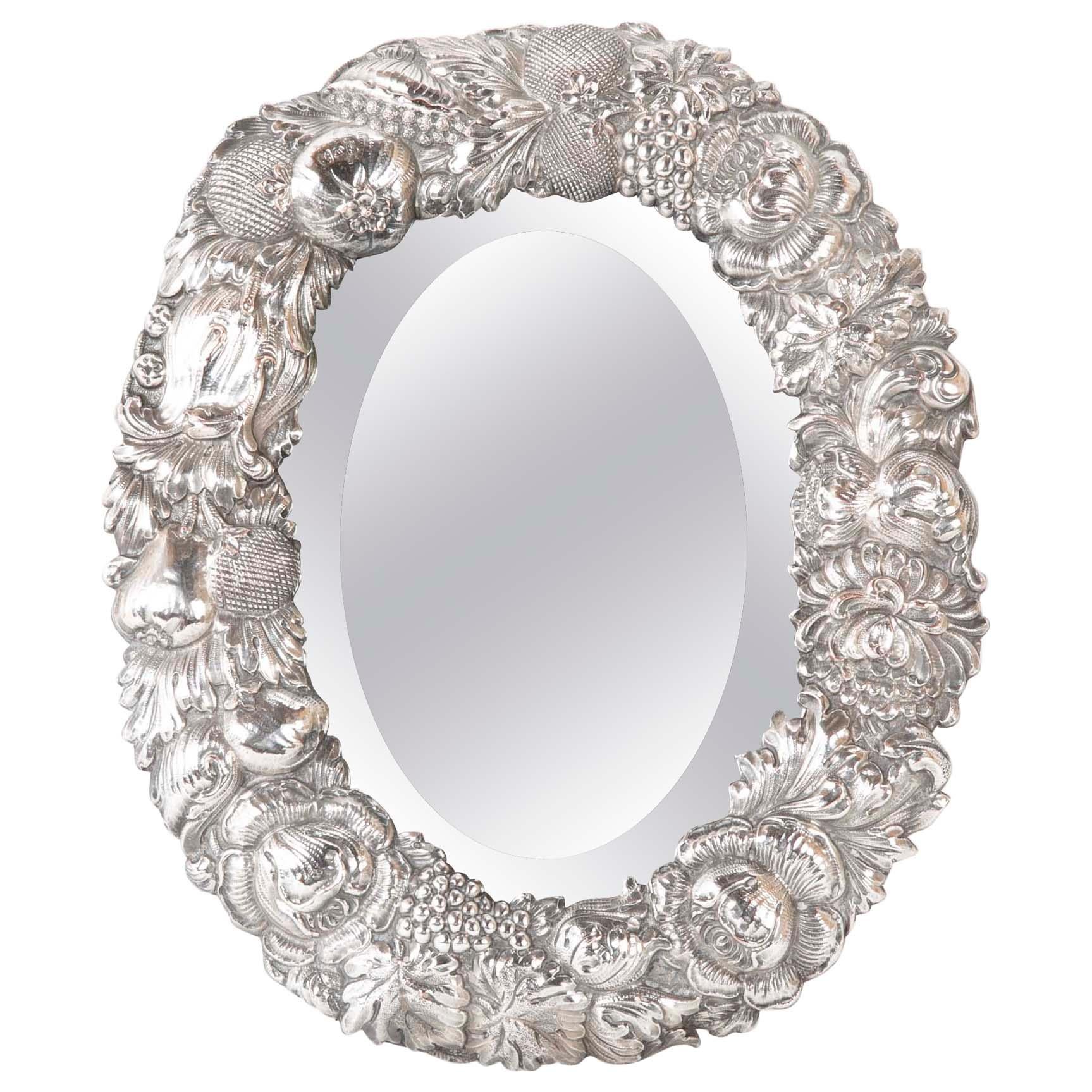 19th Century English Silver Plated Oval Table Mirror For Sale