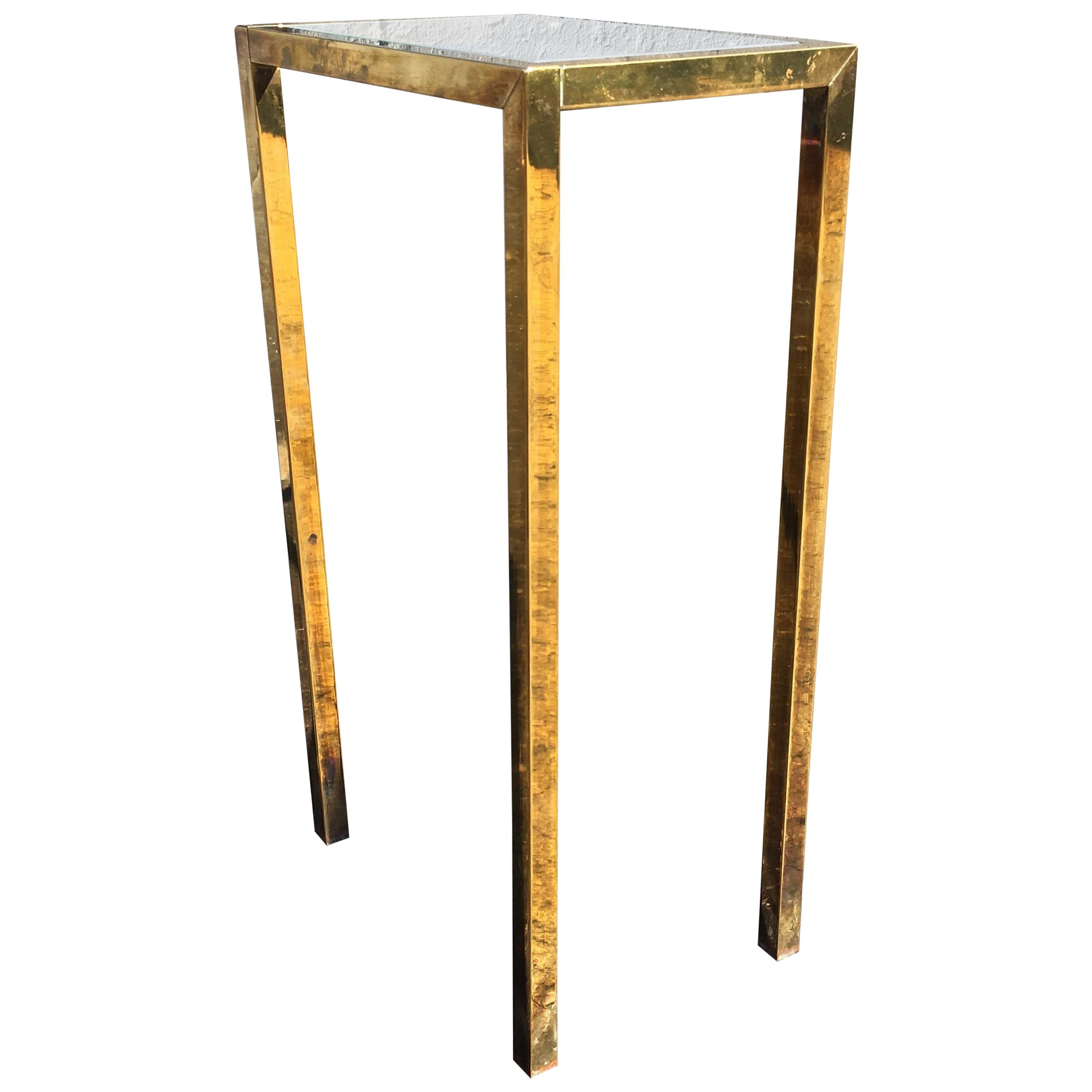 Brass Side Table with Glass in the Style of Laverne