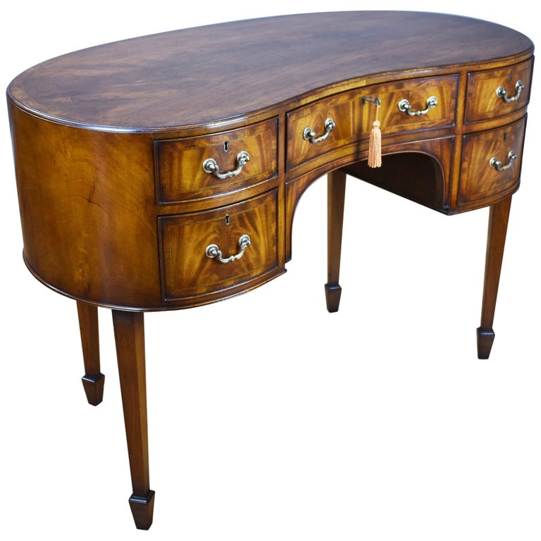 20th Century English Flame Mahogany Kidney Shaped Writing Table At