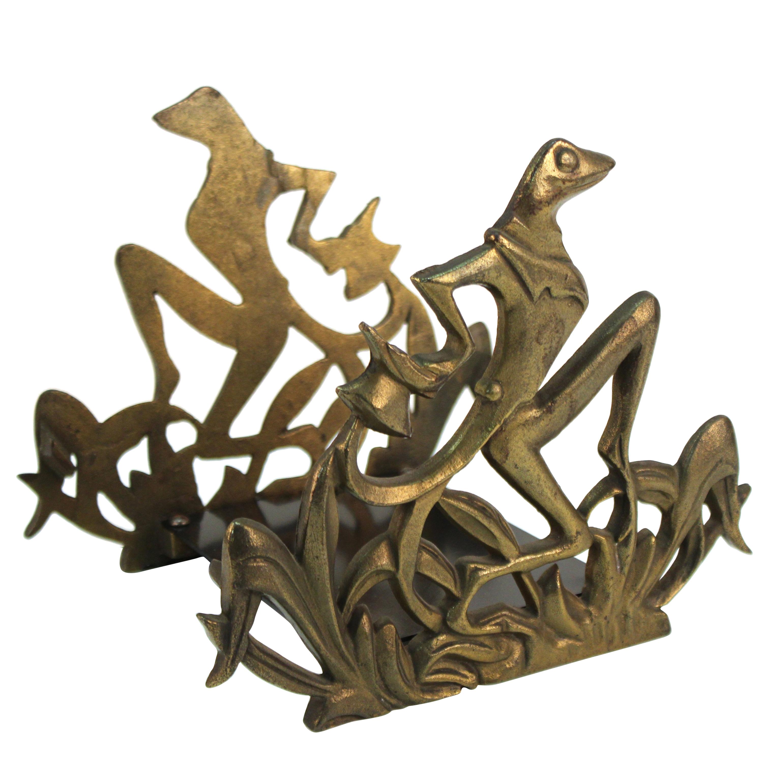 Art Nouveau Style Cast Iron Boot Brush or Book Rack with Frog Motif