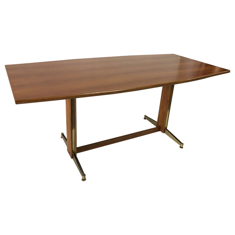 Sculptural Italian Brass Trim Dining Table at 1stDibs