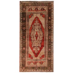 Red, Green and Brown Handmade Wool Turkish Old Anatolian Konya Rug