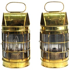 Mid-Century Modern Brass Lantern Wall Sconces