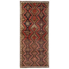 Vintage Red, Green and Brown Handmade Wool Turkish Old Anatolian Konya Rug