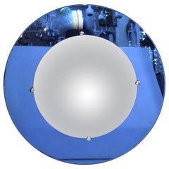 Miroir circulaire convexe Art Deco avec bordure bleue