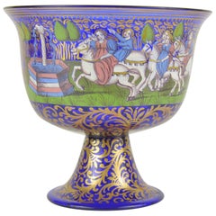 Wedding Murano Cobalt Glass Cup with Enamelled Decoration Albertini Spezzamonte