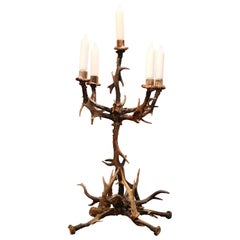 Midcentury Five-Arm Candelabra Made with Deer Antlers