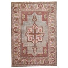 Gray, Purple and Ivory Handmade Wool Turkish Old Anatolian Konya Rug