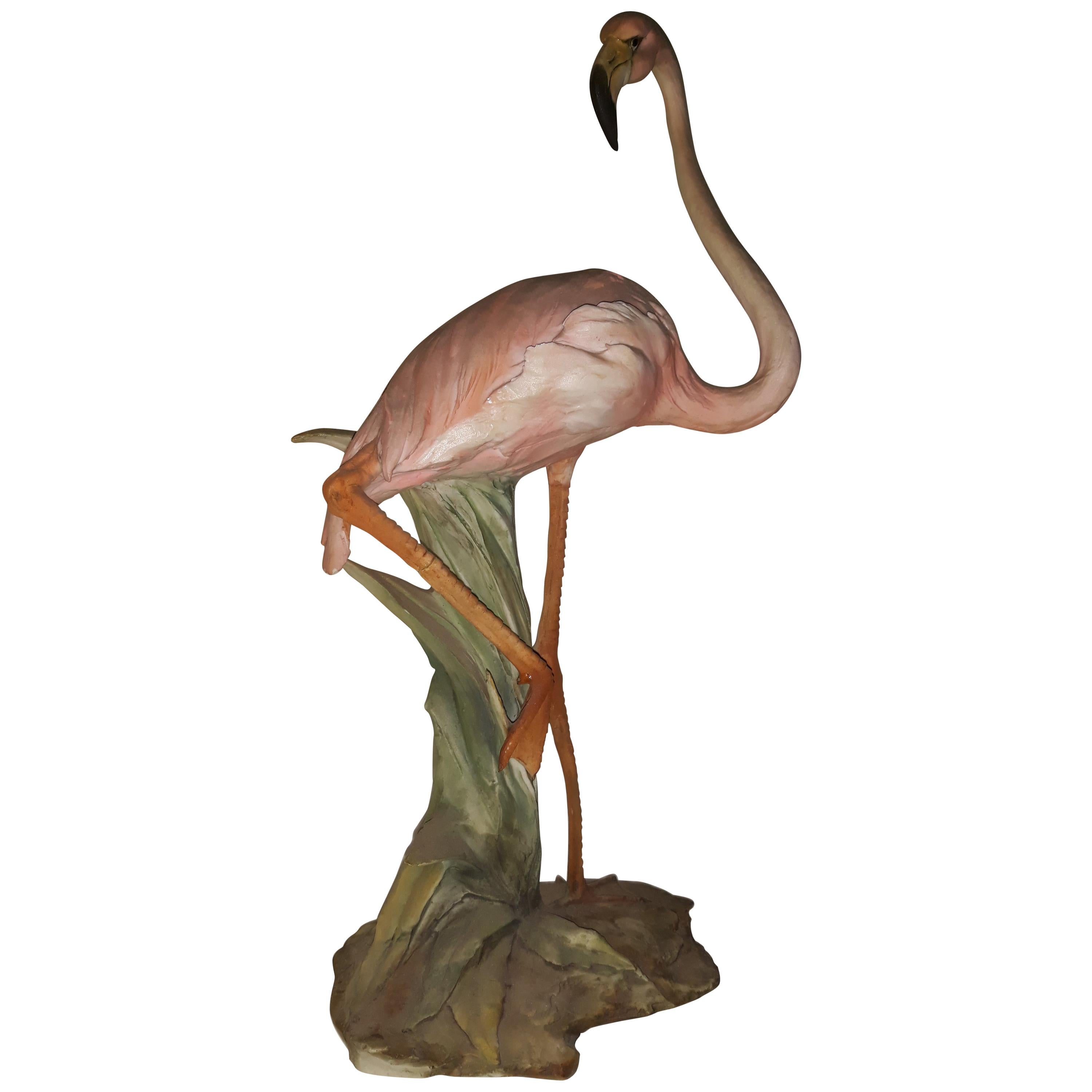 Porcelain Biscuit Flamingo Ibis Pink, Italy 1960, Signed "Tay" For Sale