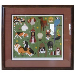 Charley Harper Midcentury Dog, Cat and Bird Serigraph Artist Signed