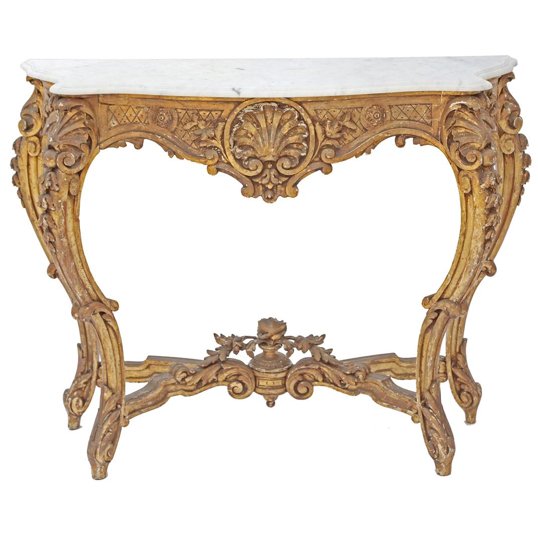 Carved Giltwood 18th Century French Console with Marble Top