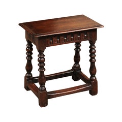 19th Century English Oak Joint Stool with Turned Legs