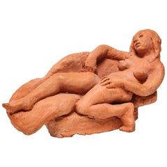 Evelyn Morgenbesser Reclining Nude Woman Terracotta Sculpture