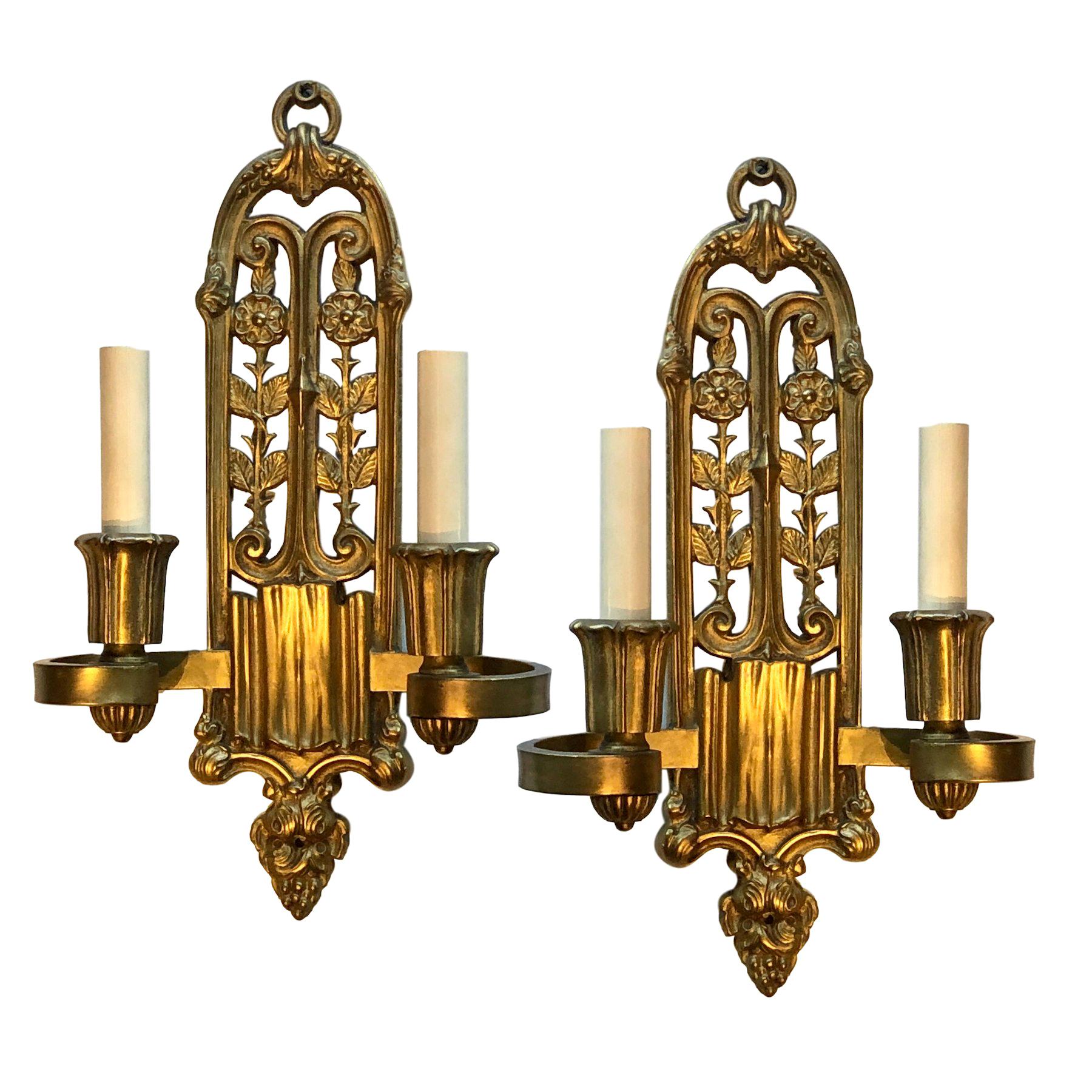 Pair of English Bronze Sconces For Sale