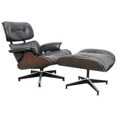 Mid-Century Modern Eames Herman Miller Rosewood Lounge Chair 670 & Ottoman 671