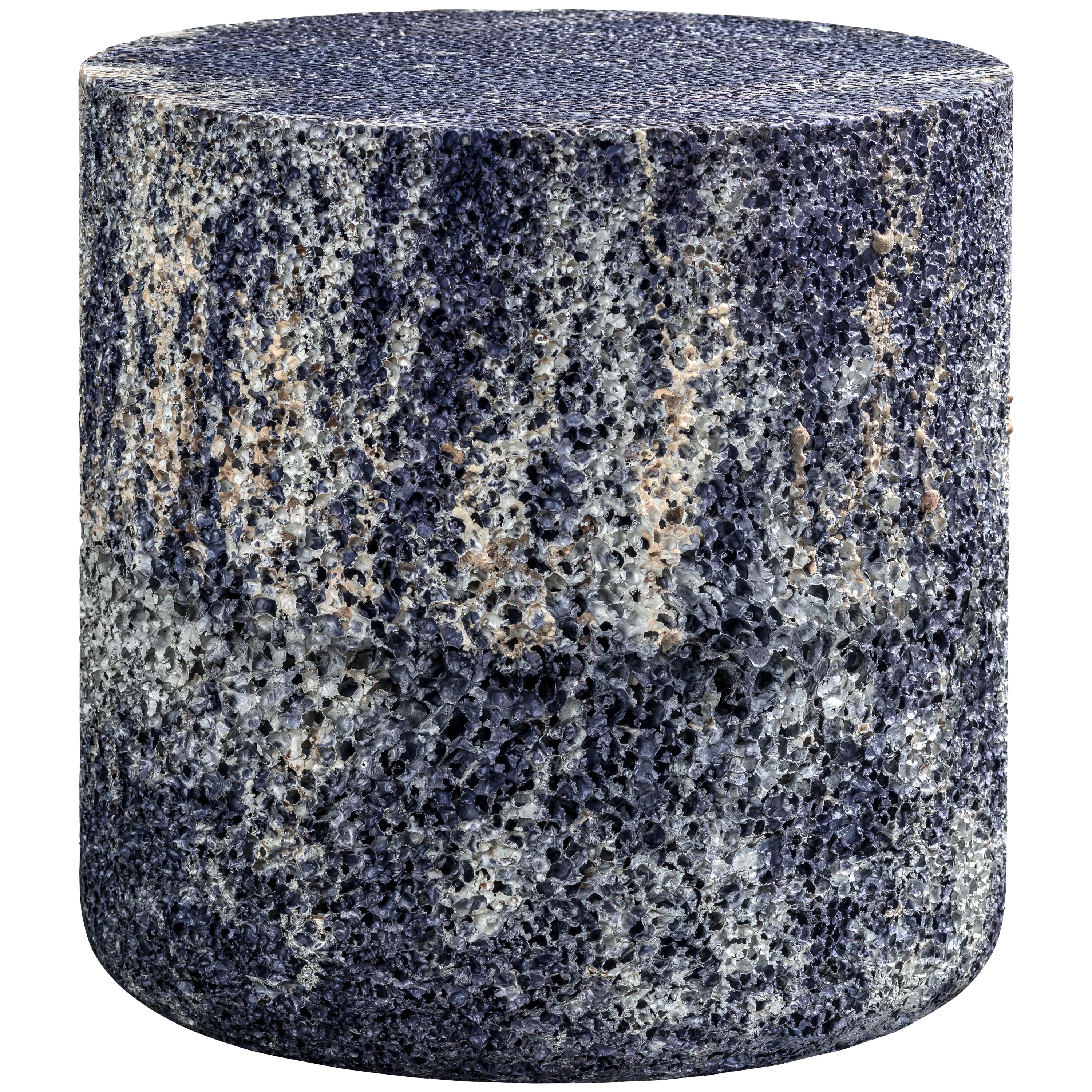 Metal Rock Blue Round Side Table or Stool Aluminum Foam by Michael Young