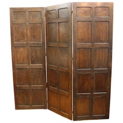 English Arts & Crafts Three-Panel Oak Screen with Beveled Panels