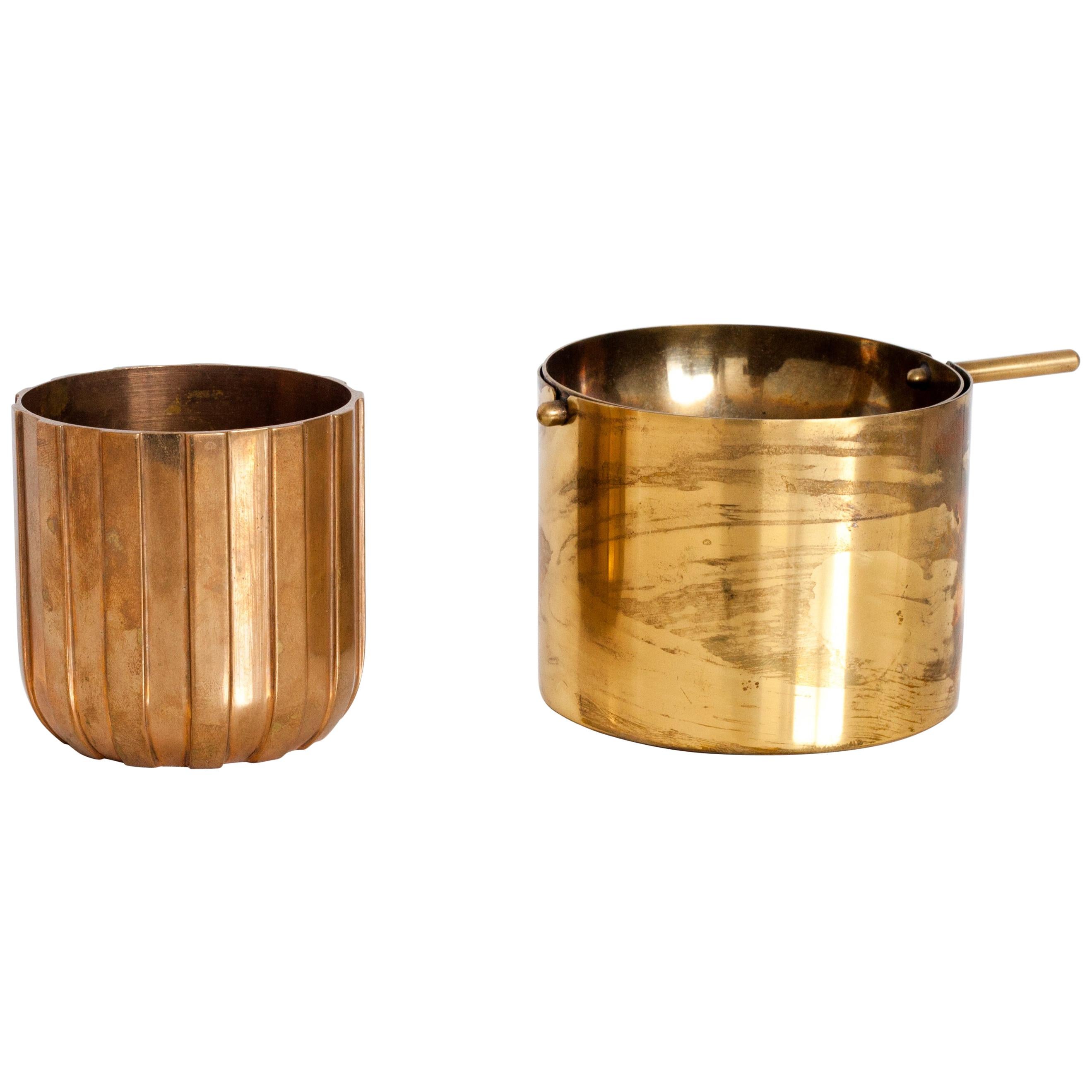 Cylinda-Line Brass Ashtray by Arne Jacobsen X Stelton with Brass "Vendor" Vase
