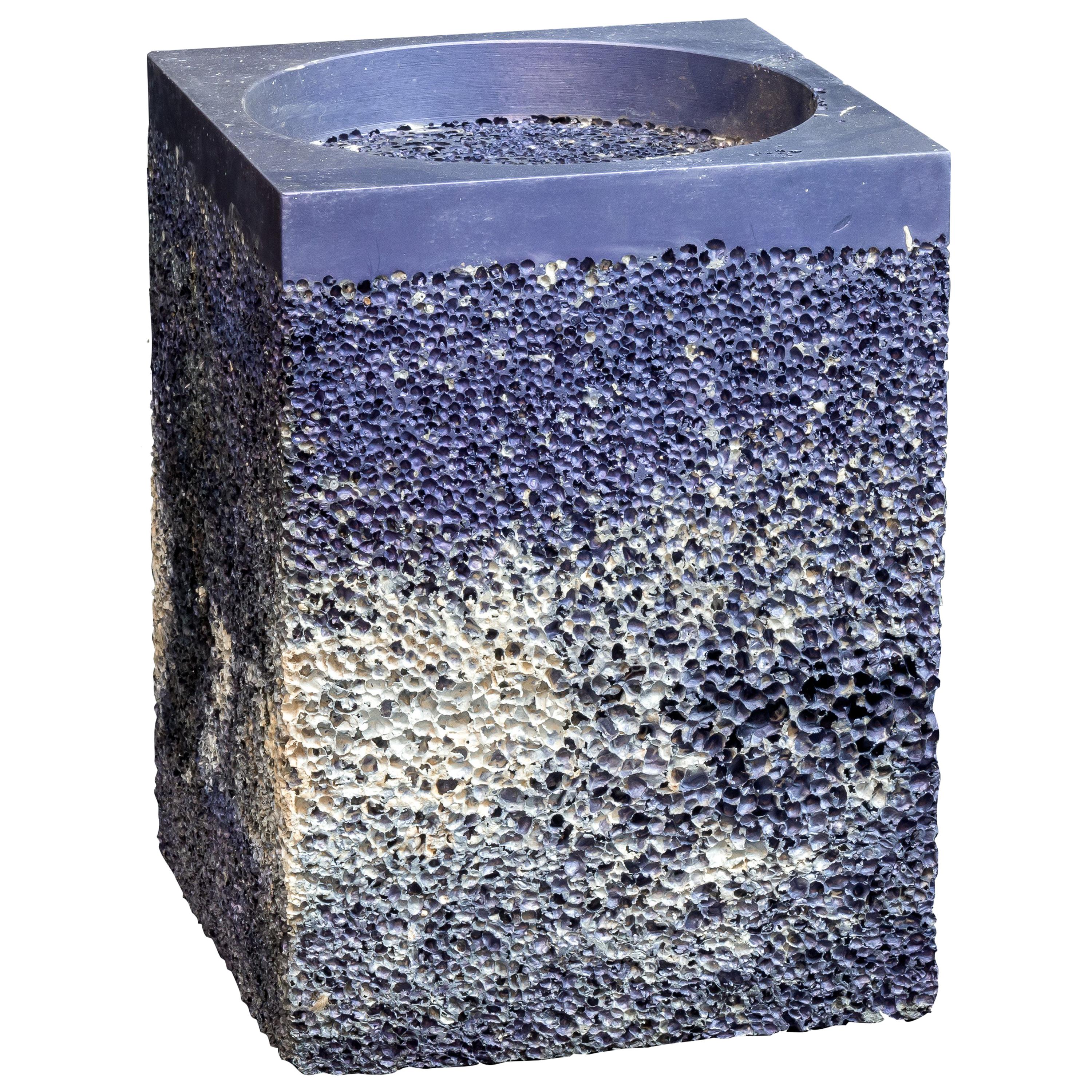 Metal Rock Blue Square Side Table or Stool Aluminum Foam by Michael Young