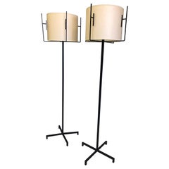 Pair of French Mid-Century Modern Iron & Parchment Floor Lamps by Jacques Adnet