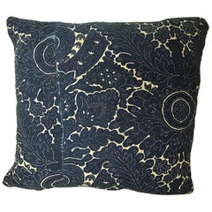 Indigo Resist Block Printed Cotton Pillow French, circa 1800