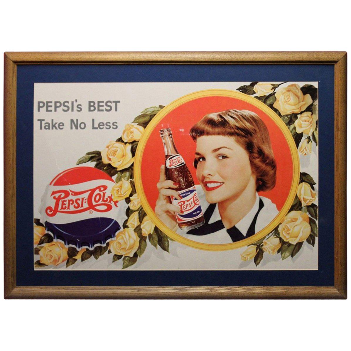 1940s Vintage Pepsi Cola Cardboard Advertising Sign For Sale