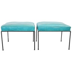 Original Midcentury Teal Blue Paul McCobb Iron Stools Set of 2 Rare