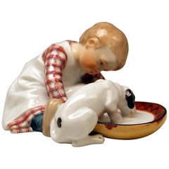 Meissen Art Nouveau Hentschel Child Little Boy with Dog Model W 123