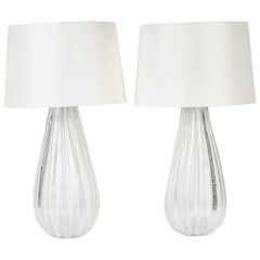 Pair of Venetian Glass Drop Lamps with Silver Leaf