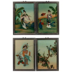 Set of Four Japanese Reverse Paintings